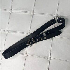 Bershka Black Double-Prong Belt with Silver Hardware